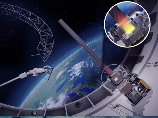 Graphic showing in-space manufacturing through Mission Illinois