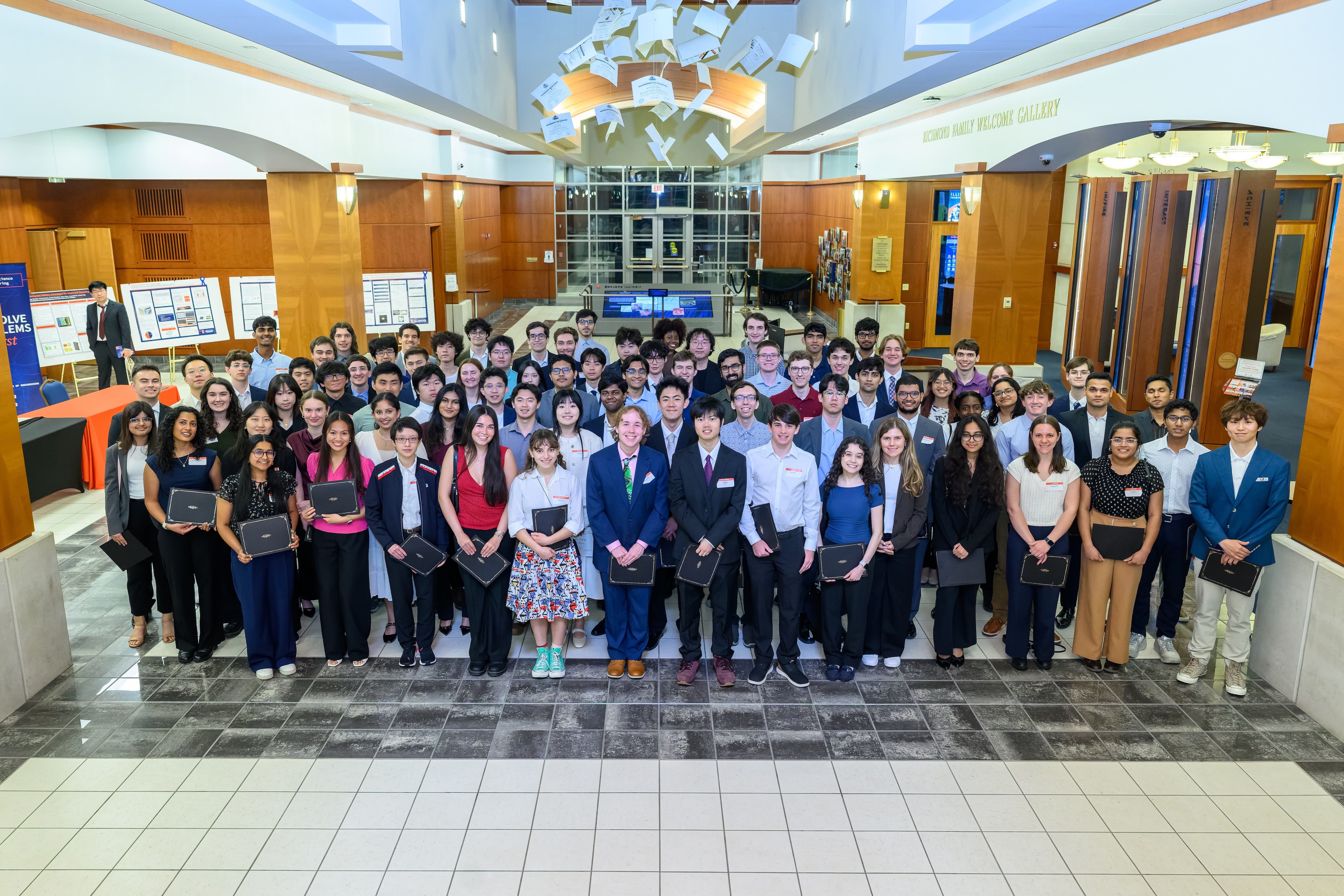 Pictured: Undergraduate and graduate student award recipients smile and hold their certificates at the 2025 Department of Materials Science and Engineering Spring Awards Banquet.&amp;amp;amp;amp;nbsp;