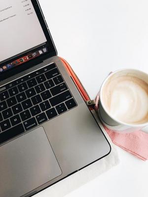 Ready to study with coffee and a laptop.