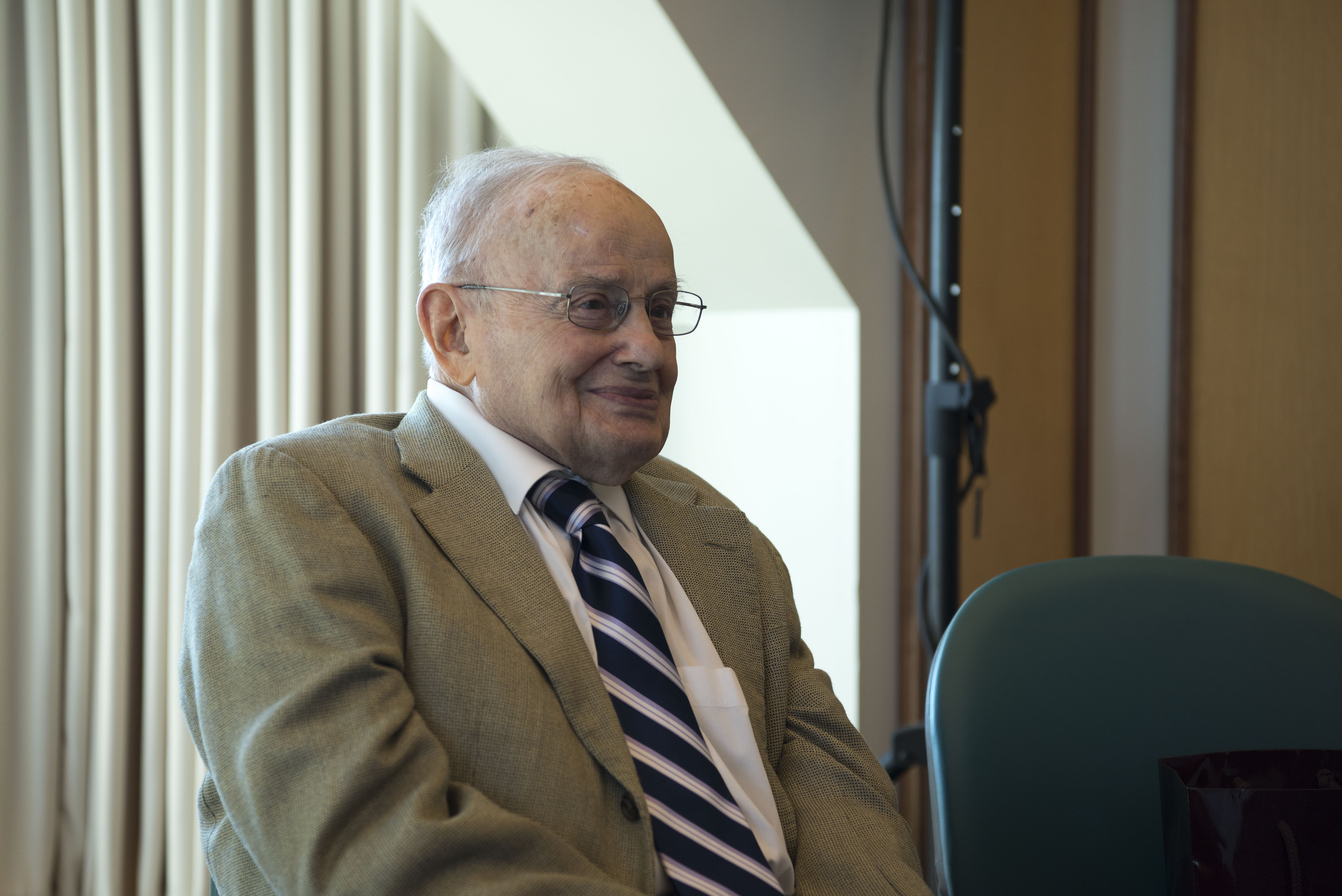 James Economy is all smiles&nbsp;during the MatSE founding department head&rsquo;s 90th birthday celebration in April 2019.