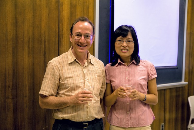 Yan Yu and her advisor professor Steve Granick are all smiles following Yu's successful doctoral defense in 2009.