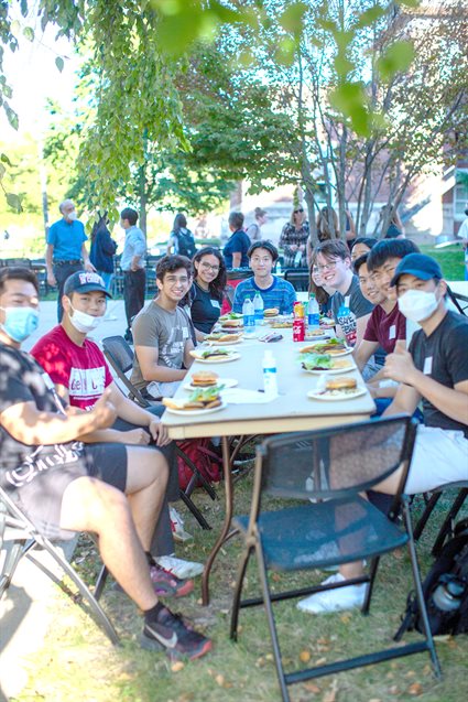 &nbsp;Right image: MatSE at Illinois undergraduate students enjoy refreshments during the welcome picnic earlier in the Fall 2021 semester.