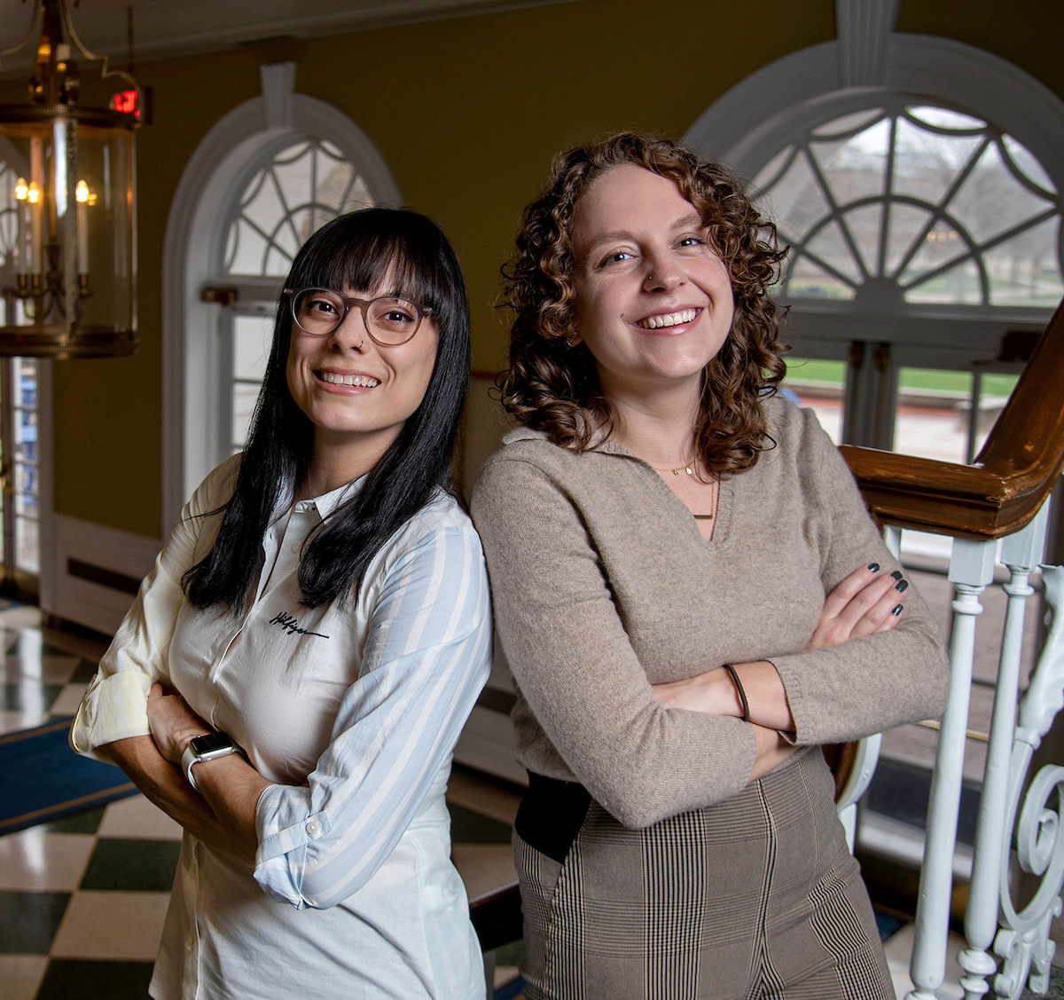 Heather Coit/The Grainger College of Engineering Diversity, Equity and Inclusion 3M Award winners Marilyn Porras-Gomez, left, a MatSE '23 grad student, and Emiliana Cofell, a MatSE '22 grad student, are pictured at the Illini Union in Urbana on March 22, 2022.