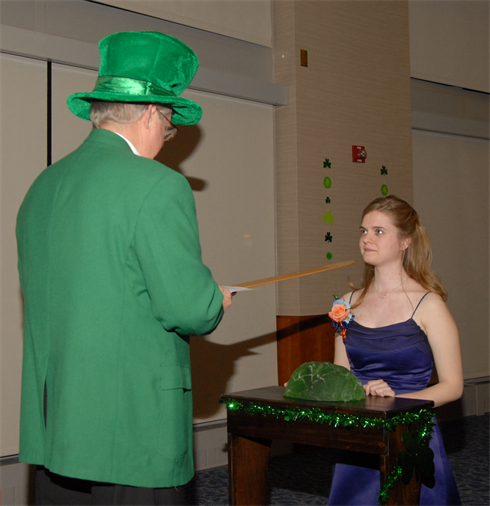 Marie Mayer during her induction into the Knights of St. Patrick, which recognizes students at The Grainger College of Engineering who exhibit leadership, excellence in character and exceptional contribution to the college and its students.