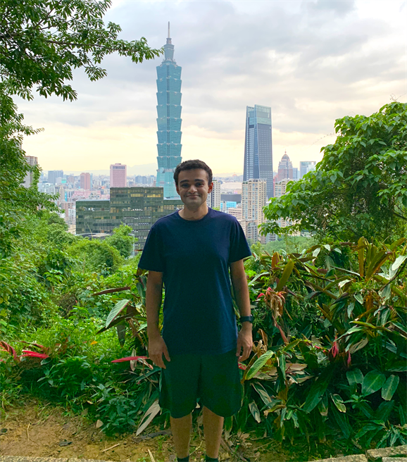 Vineet Tagare poses for a photo while hiking Elephant Mountain, which overlooks Taipei, Taiwan.