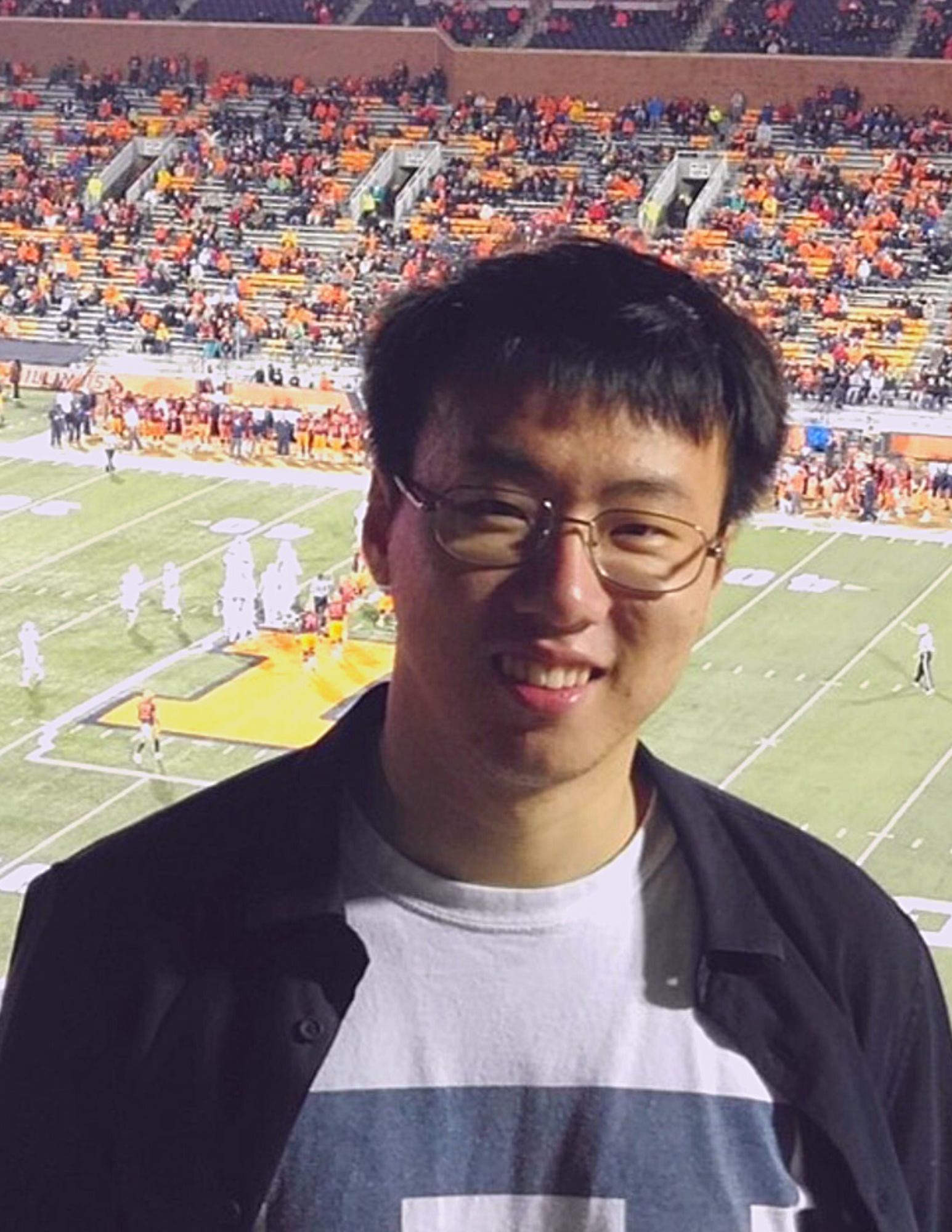 Fujia Zhao attends a Fighting Illini football game at Memorial Stadium in Champaign, Ill.