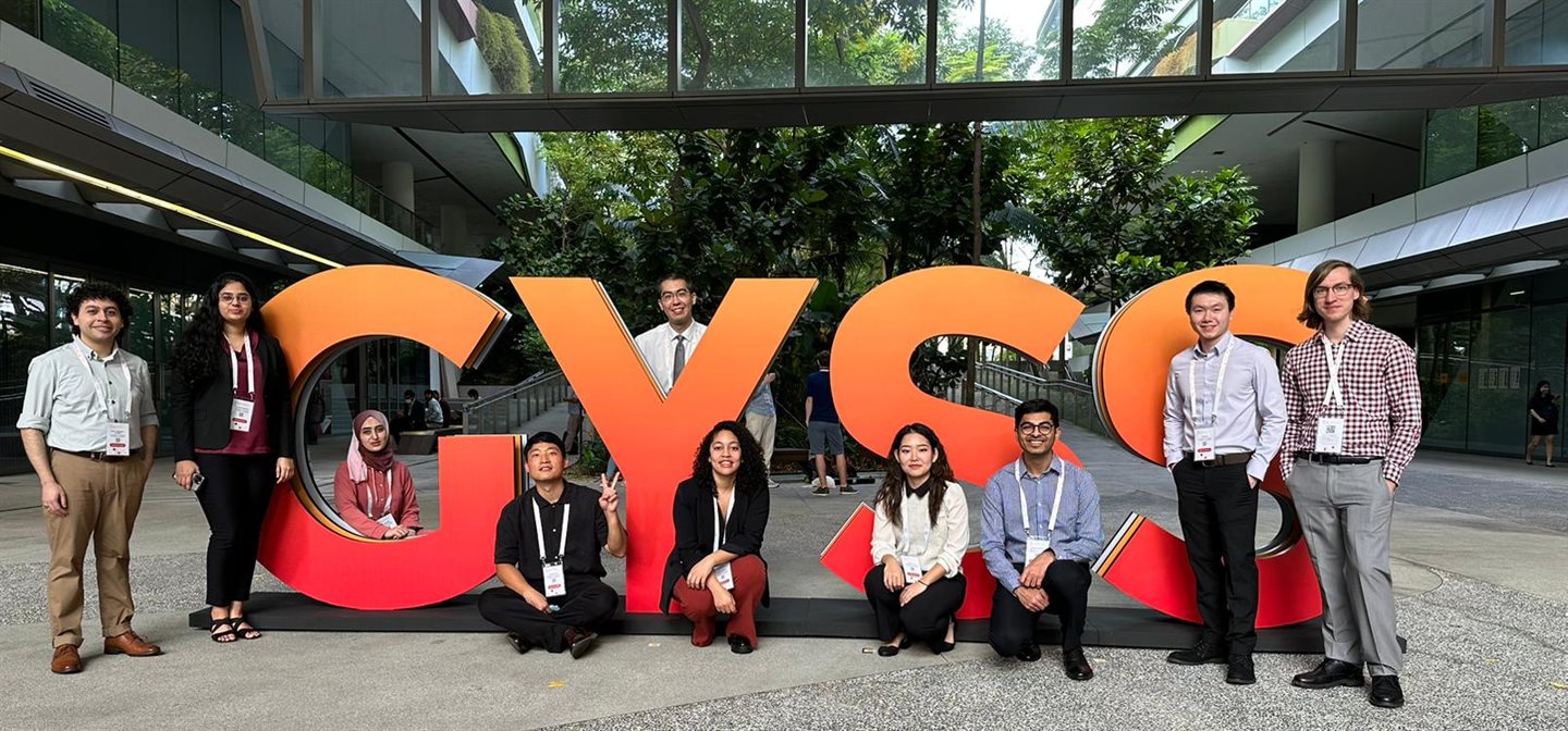 MatSE's Erick Hernandez, left, was one of 10 U of I graduate students who were selected to attend the prestigious Global Young Scientists Summit in Singapore earlier in January. Pictured are, from left, Erick Hernandez, Akshayaa Magesh, Maha Alafeef, Jongwon Lim, Chengzheng Yu, Sierra Raglin, Ye-Ji Mun, Pranay Thangeda, Colin Lim and Ian George.