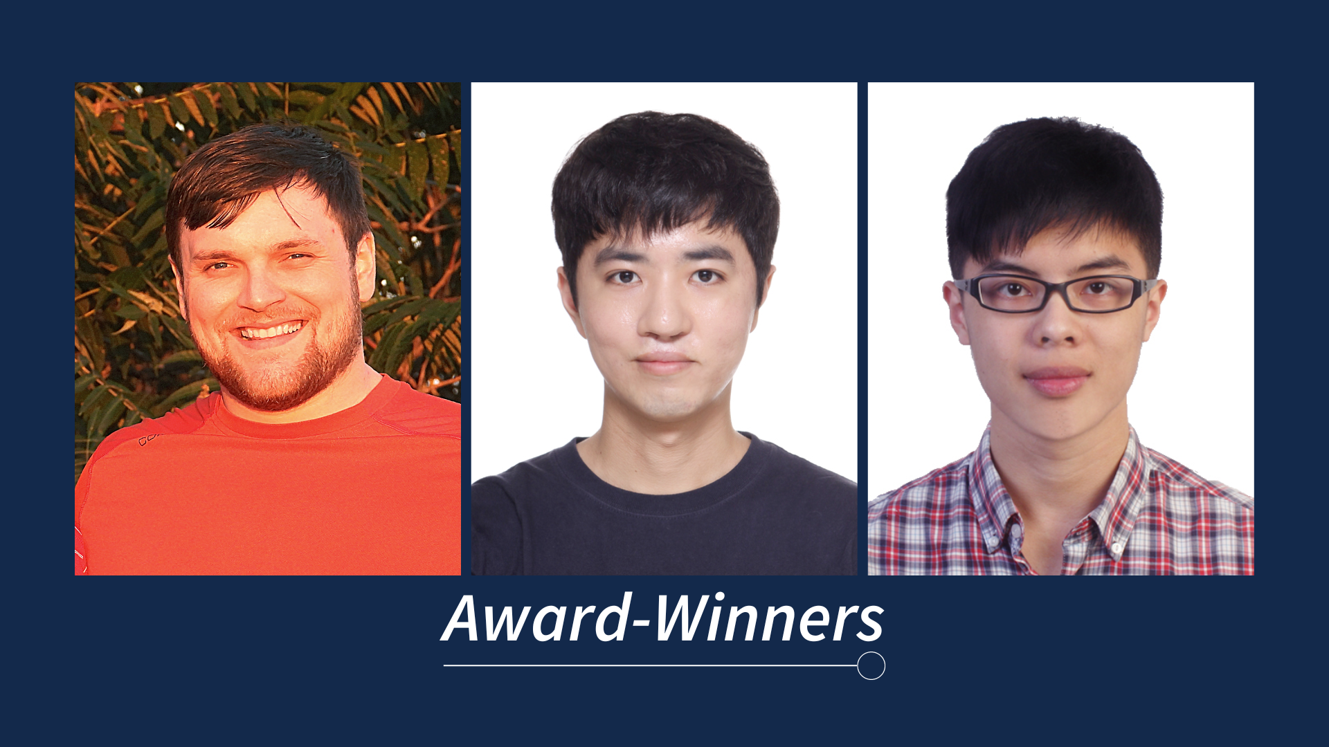 Grad students, from left, Chris Bean, Joonsu Han and Zhichu Tang are the Fall 2022 Conference Presentation award-winners.