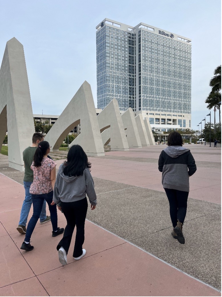 MatSE undergraduate students take a stroll along the front of the San Diego Convention Center and Hilton San Diego Bayfront in San Diego, Calif earlier in March.
