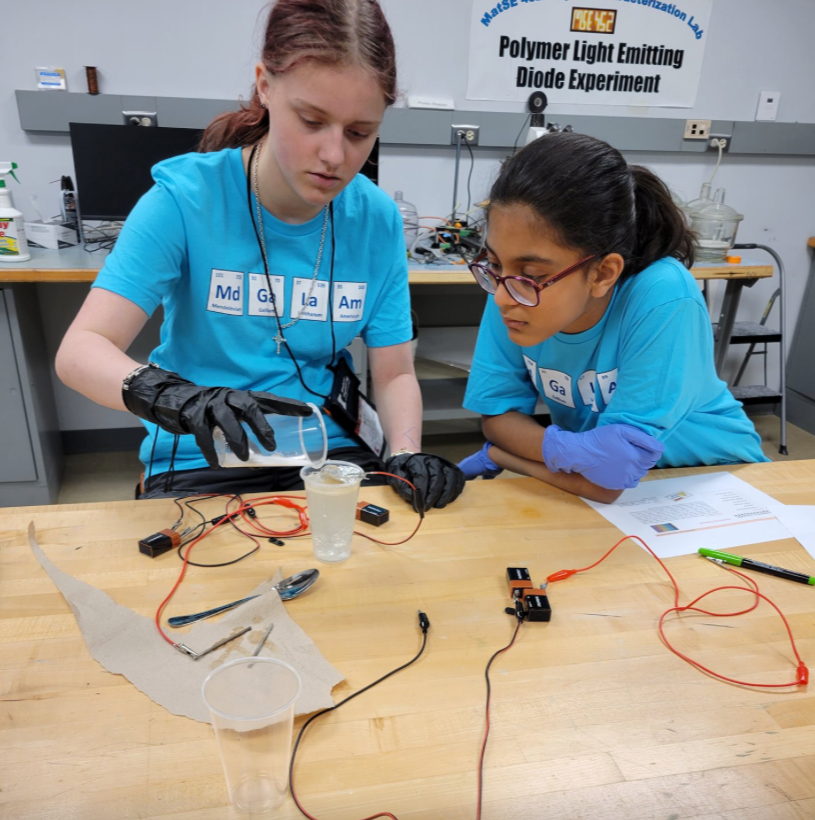 Two students take part in an experiment during the 2024 Mid-GLAM summer camp.