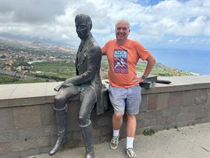 Founder Professor Axel Hoffmann is pictured with a statue of Alexander von Humboldt, the scientist the Humboldt Research Award is named after. The statue is located in La Orotava, Tenerife, Spain.